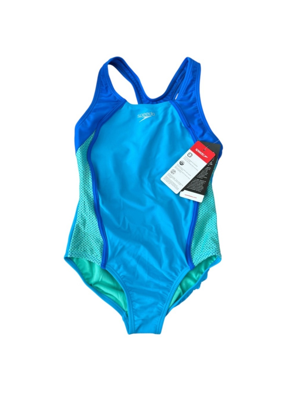 Speedo Girls One-Piece Swimsuit Blue Aqua Mesh Size 10 NWT 8-7714001462 - Picture 2 of 6